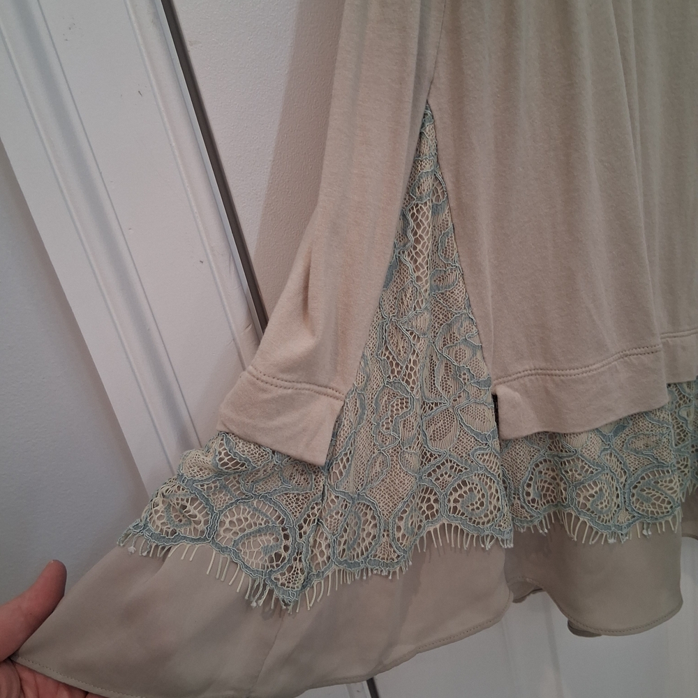 LOGO by Lori Goldstein Green and Light Blue Tank Top With Lace - Picture 4 of 4